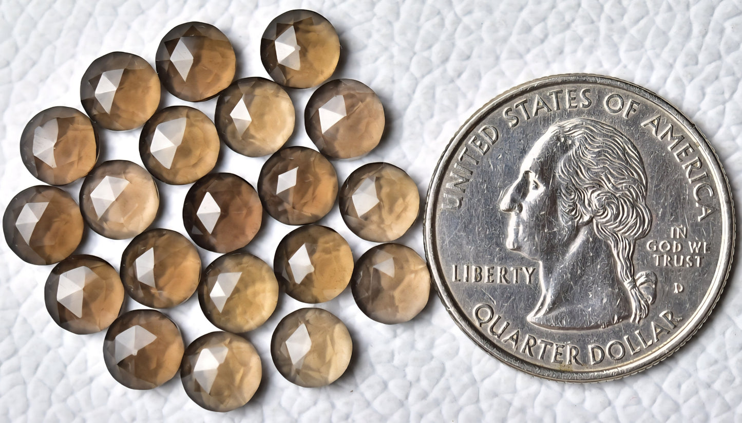 Smoky Quartz 6mm rose cut cabochon - 4 pack